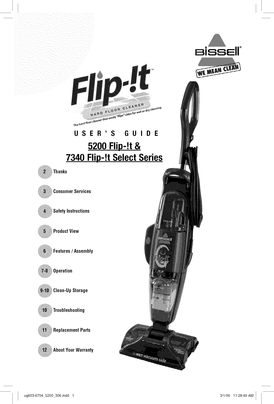 Page 1 of 12 - Bissell 5200 User Manual  FLIP-IT VAC - Manuals And Guides L0903027