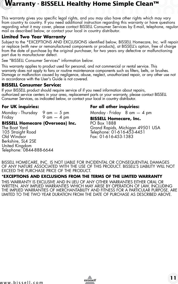 Page 11 of 12 - Bissell Bissell-19K8-Users-Manual-  Bissell-19k8-users-manual