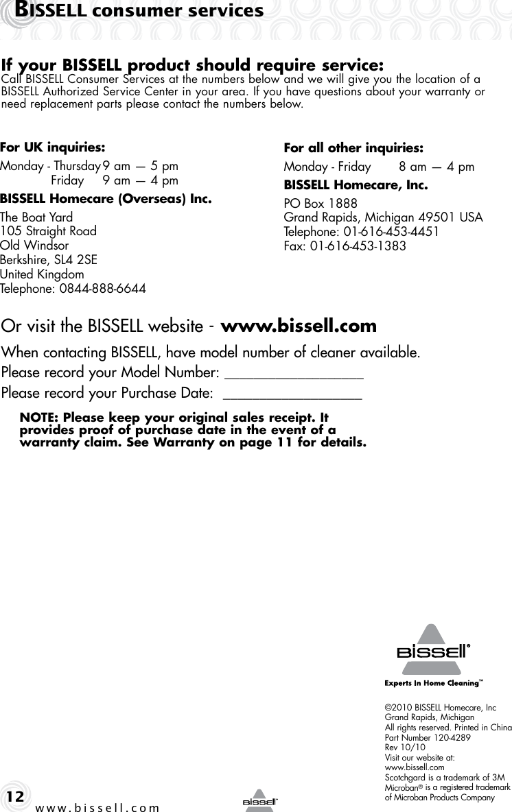 Page 12 of 12 - Bissell Bissell-19K8-Users-Manual-  Bissell-19k8-users-manual