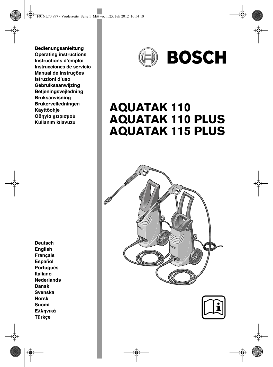 Bissell Aquatak 110 Plus Owners Manual F016 L70 897