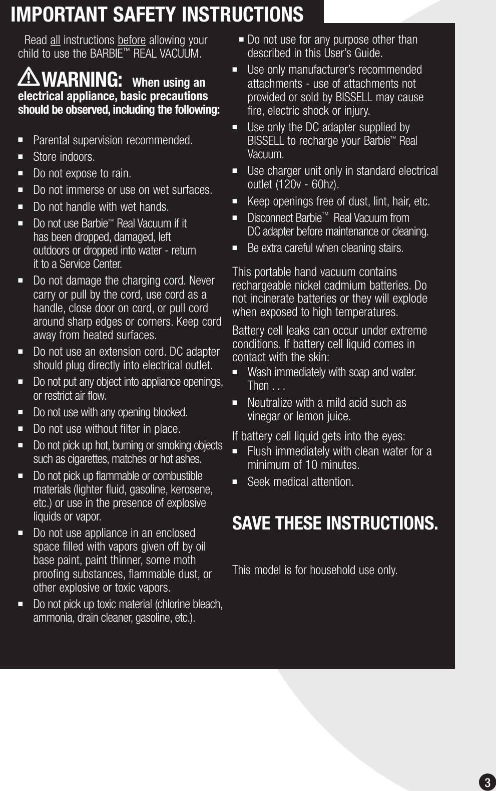 Page 3 of 8 - Bissell Bissell-Barbie-Real-Vacuum-3600-Users-Manual- Ug010-2466_3600_105  Bissell-barbie-real-vacuum-3600-users-manual