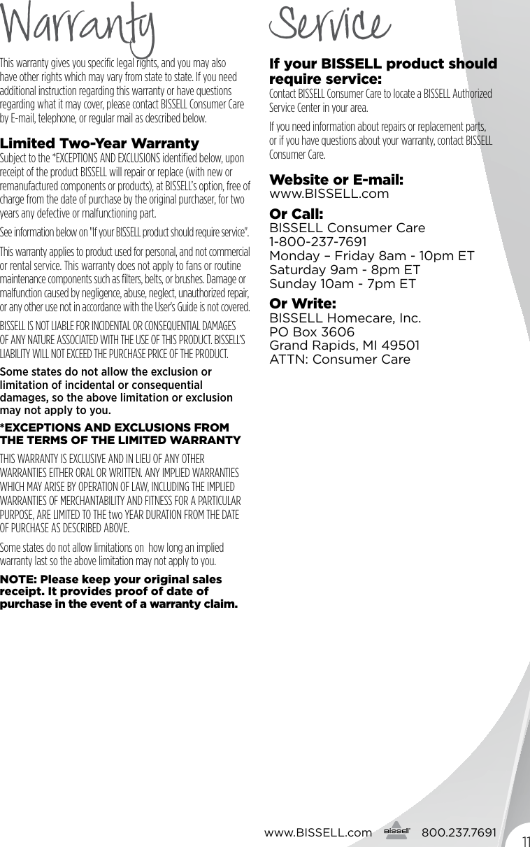 Page 11 of 12 - Bissell Bissell-Bissell-Vacuum-Cleaner-5207-Users-Manual-  Bissell-bissell-vacuum-cleaner-5207-users-manual