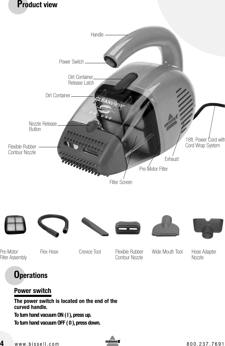 Page 4 of 8 - Bissell Bissell-Cleanview-Deluxe-Corded-Hand-Vacuum-47R5-1-Owners-Manual