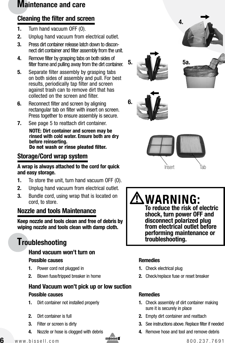 Page 6 of 8 - Bissell Bissell-Cleanview-Deluxe-Corded-Hand-Vacuum-47R5-1-Owners-Manual