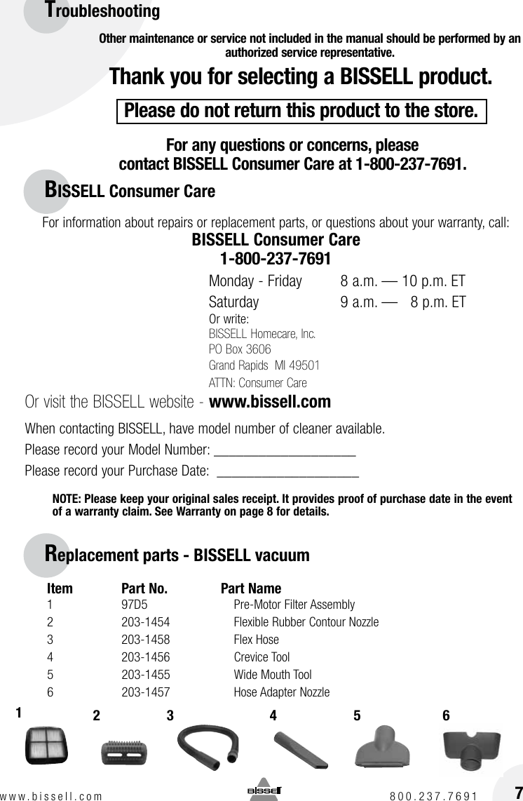 Page 7 of 8 - Bissell Bissell-Cleanview-Deluxe-Corded-Hand-Vacuum-47R5-1-Owners-Manual