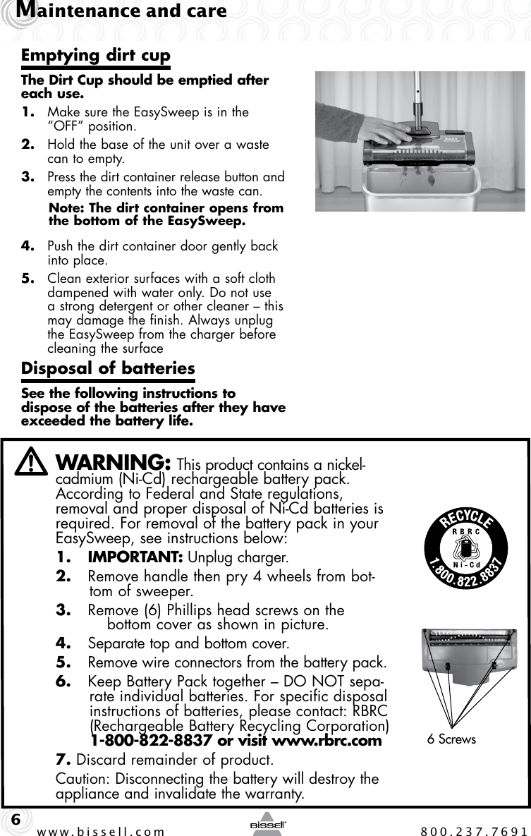 Page 6 of 8 - Bissell Bissell-Easy-Sweep-15D1-Users-Manual-  Bissell-easy-sweep-15d1-users-manual