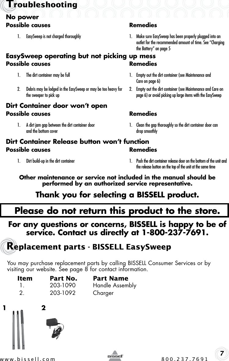 Page 7 of 8 - Bissell Bissell-Easy-Sweep-15D1-Users-Manual-  Bissell-easy-sweep-15d1-users-manual