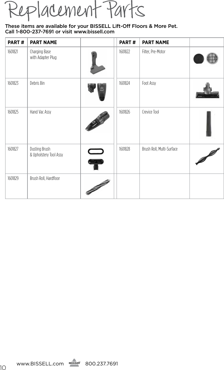 Page 10 of 12 - Bissell Bissell-Lift-Off-2-In-1-Cyclonic-Cordless-Stick-Vac-1189-Owners-Manual