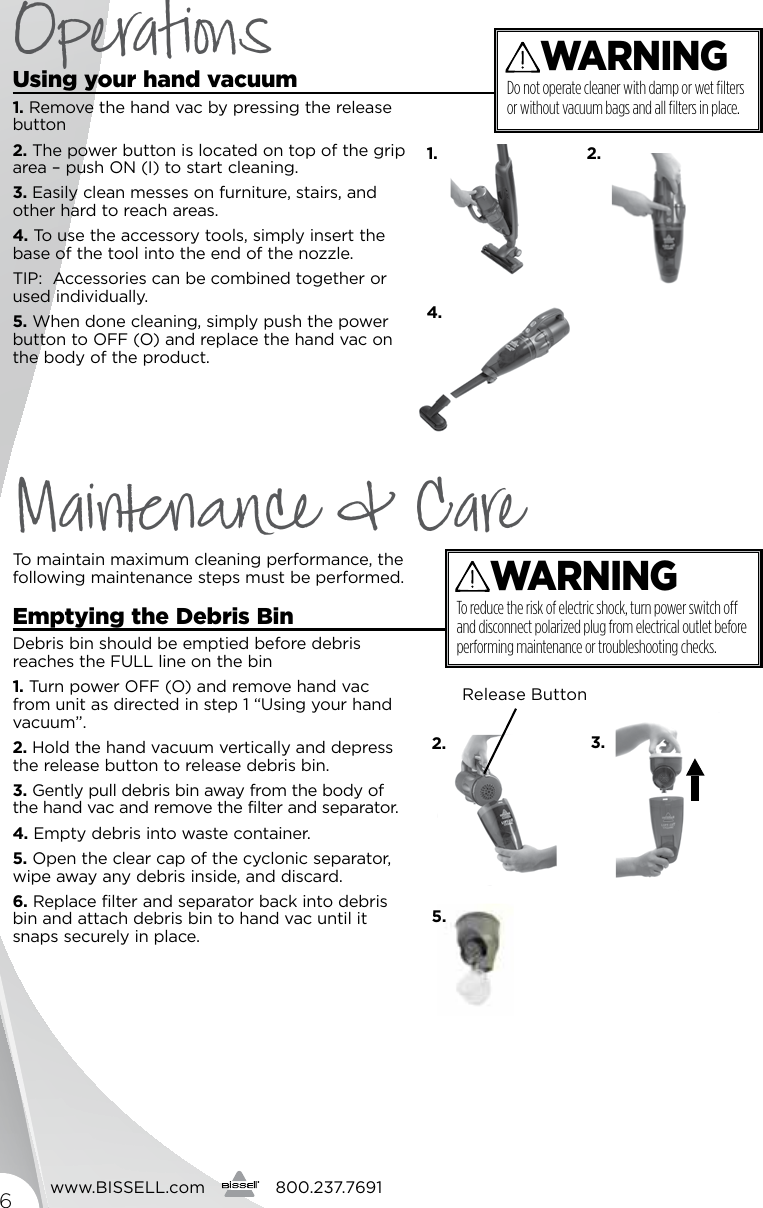 Page 6 of 12 - Bissell Bissell-Lift-Off-2-In-1-Cyclonic-Cordless-Stick-Vac-1189-Owners-Manual