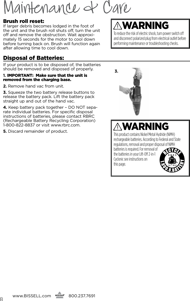 Page 8 of 12 - Bissell Bissell-Lift-Off-2-In-1-Cyclonic-Cordless-Stick-Vac-1189-Owners-Manual