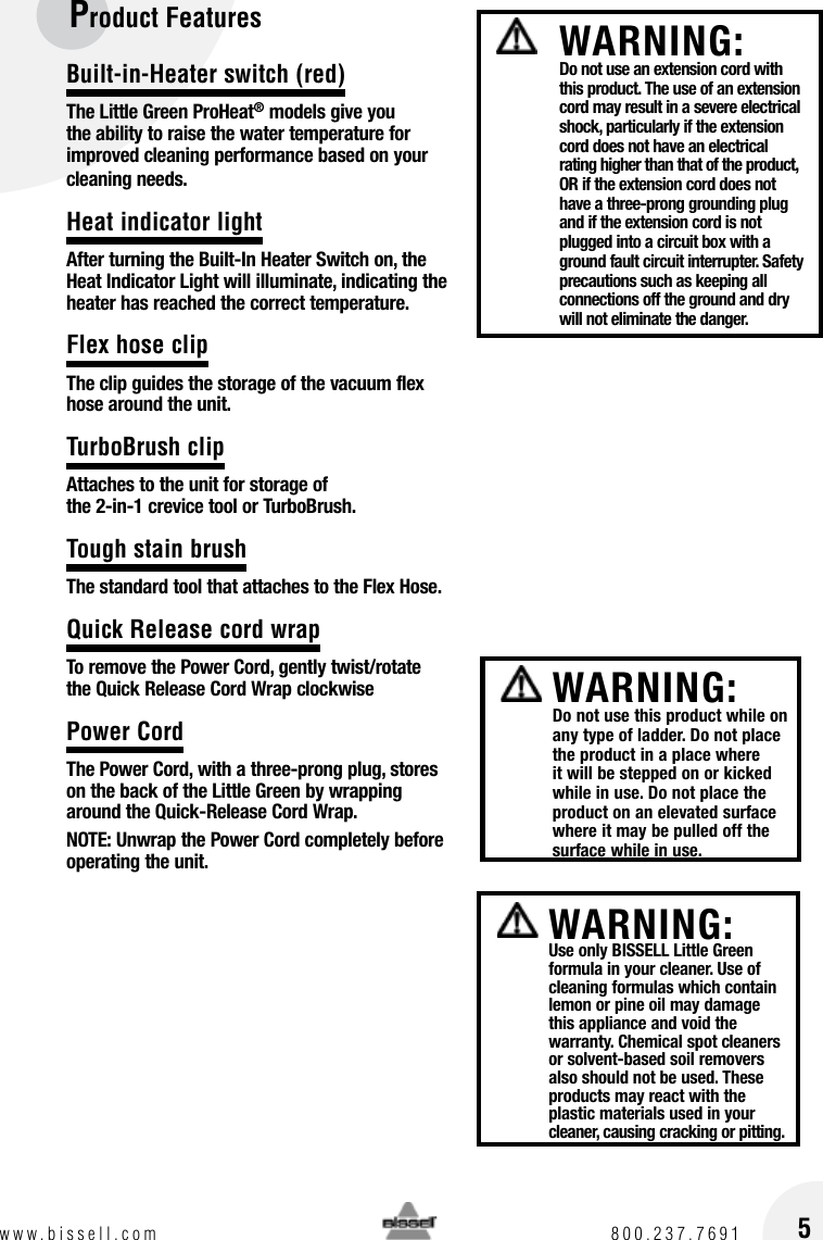 Page 5 of 12 - Bissell Bissell-Little-Green-Proheat-14259-Owners-Manual
