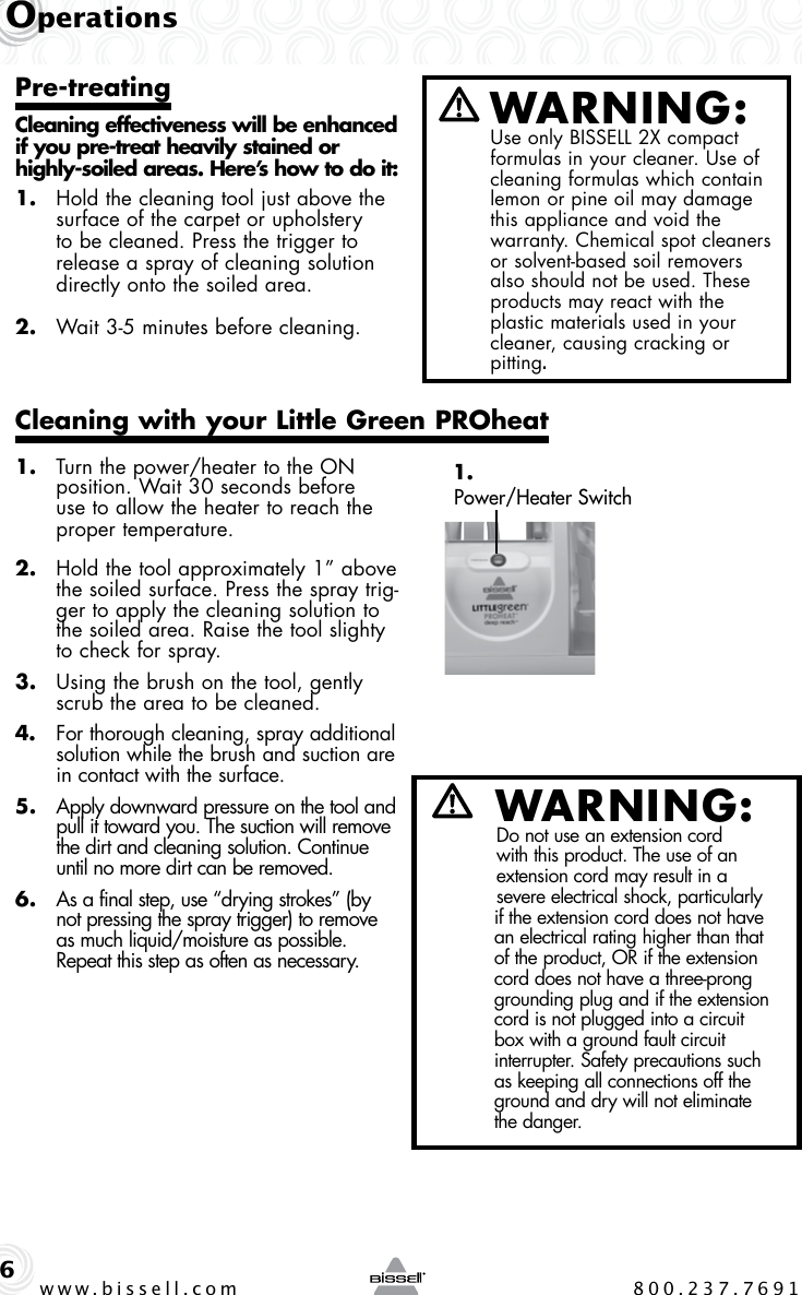 Page 6 of 12 - Bissell Bissell-Littlegreen-Proheat-50Y6-Series-Users-Manual-  Bissell-littlegreen-proheat-50y6-series-users-manual