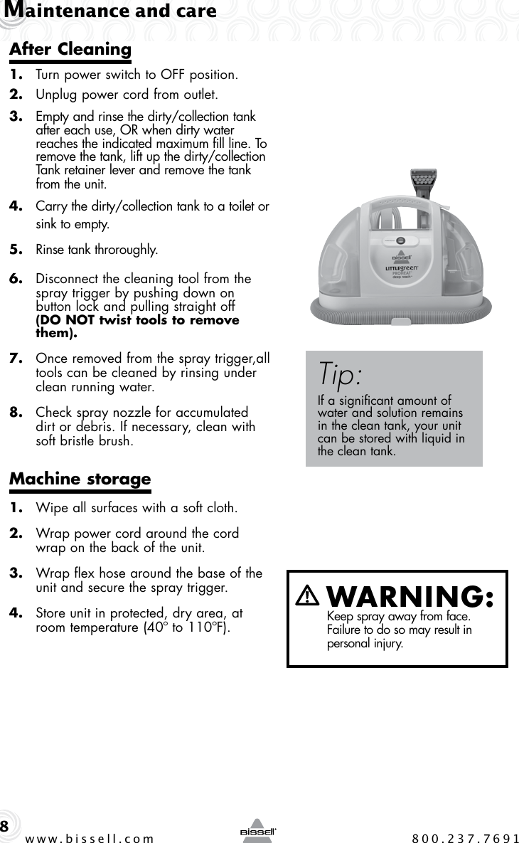 Page 8 of 12 - Bissell Bissell-Littlegreen-Proheat-50Y6-Series-Users-Manual-  Bissell-littlegreen-proheat-50y6-series-users-manual