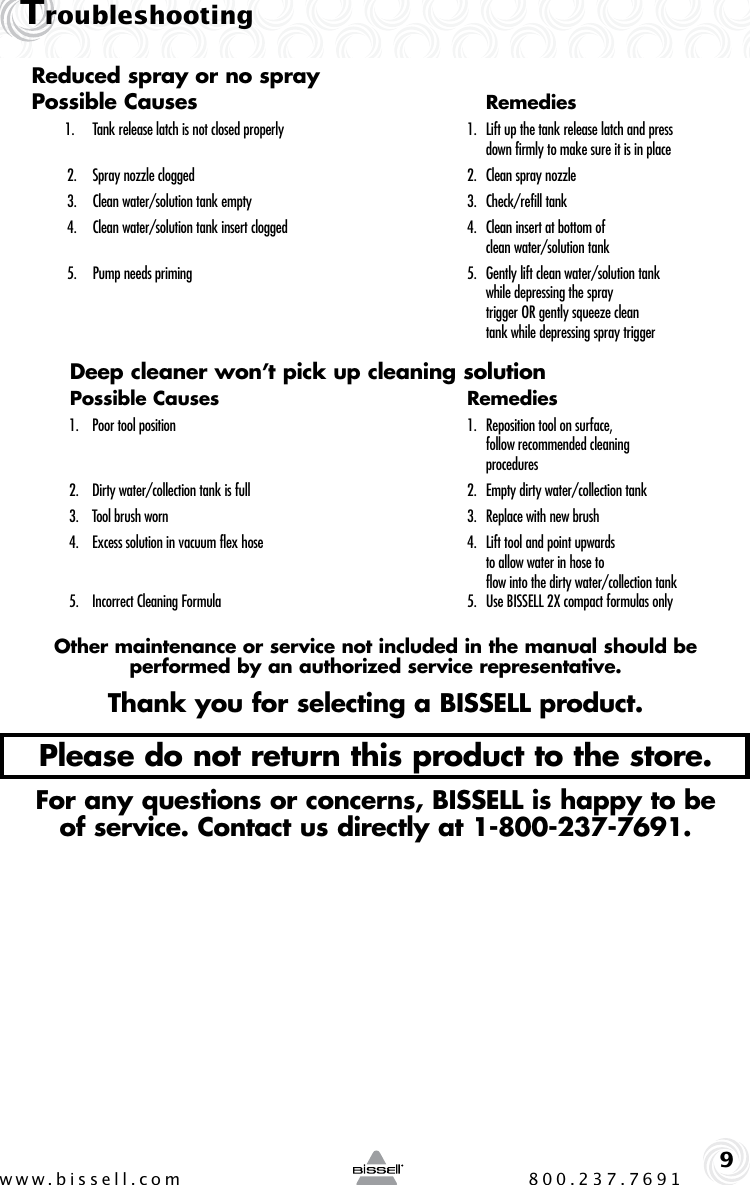 Page 9 of 12 - Bissell Bissell-Littlegreen-Proheat-50Y6-Series-Users-Manual-  Bissell-littlegreen-proheat-50y6-series-users-manual