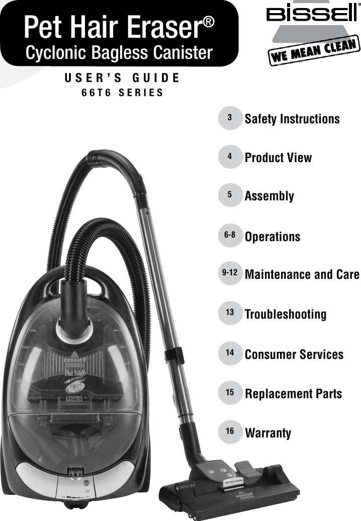Bissell Pet Hair Eraser 66T6 Users Manual