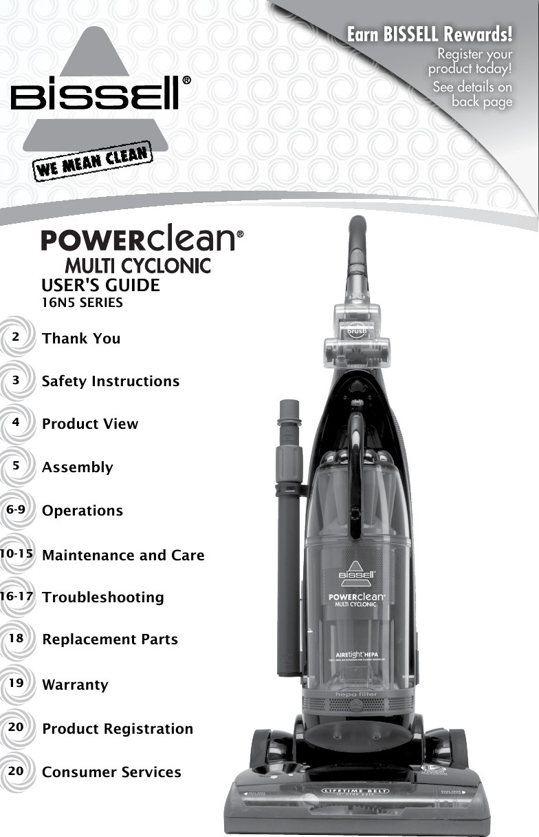 Bissell Powerclean Multi Cyclonic Bagless Vacuum 16N59 Owners Manual