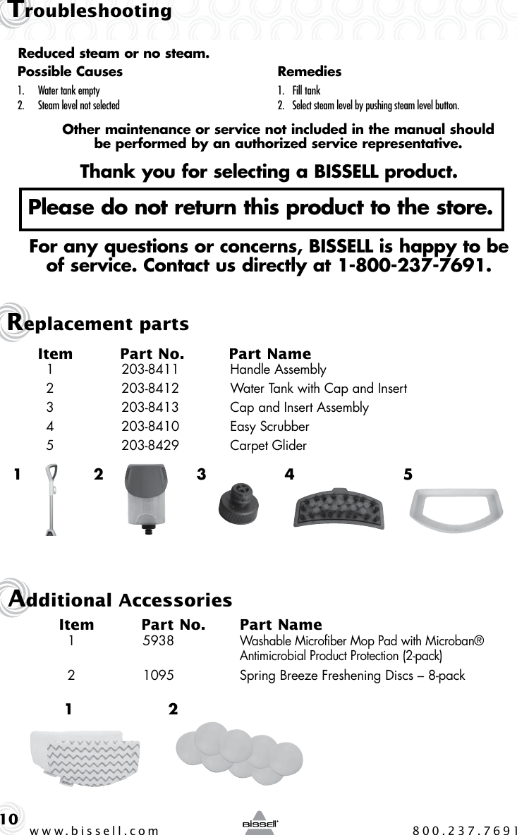 Page 10 of 12 - Bissell Bissell-Powerfresh-Steam-Mop-1940-Owners-Manual