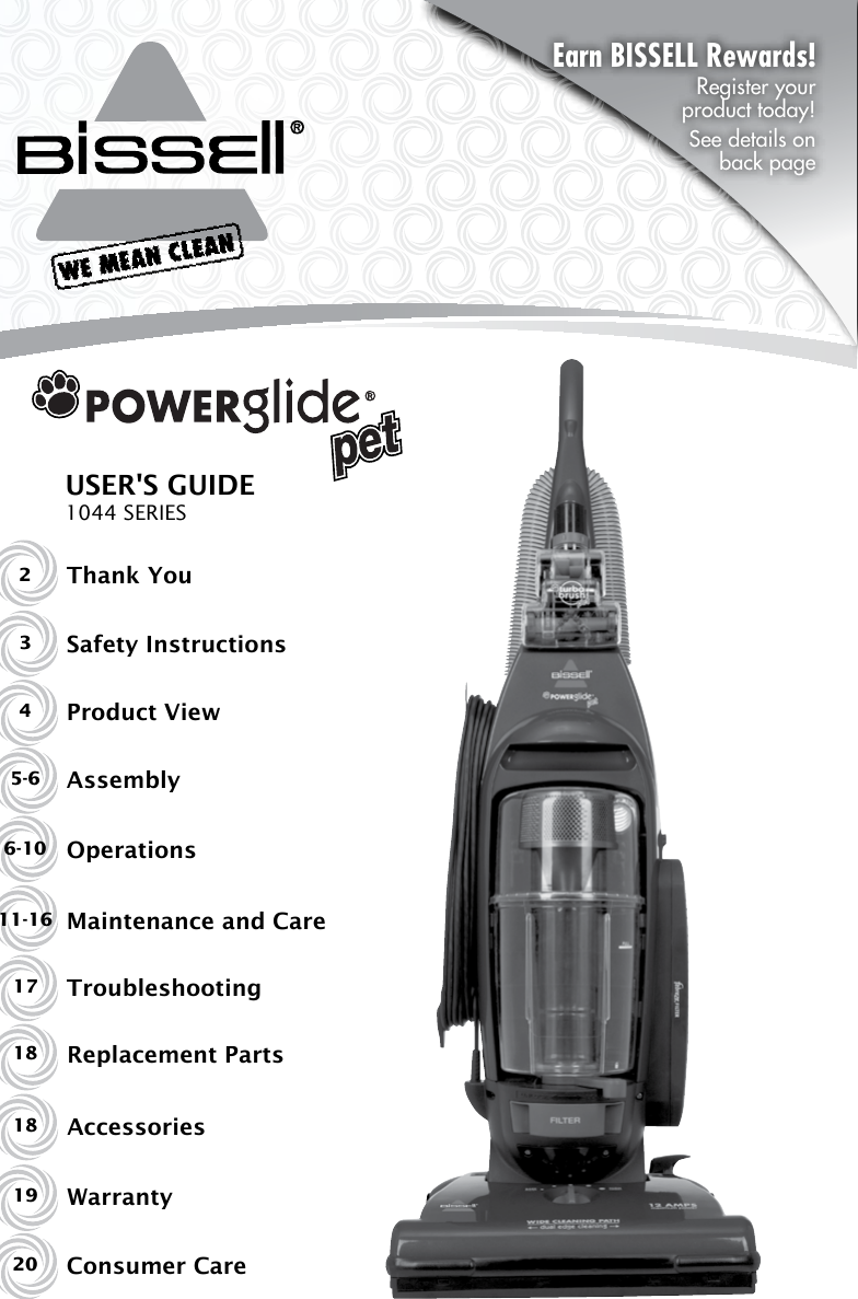 Bissell Powerglide Pet 1044 Users Manual