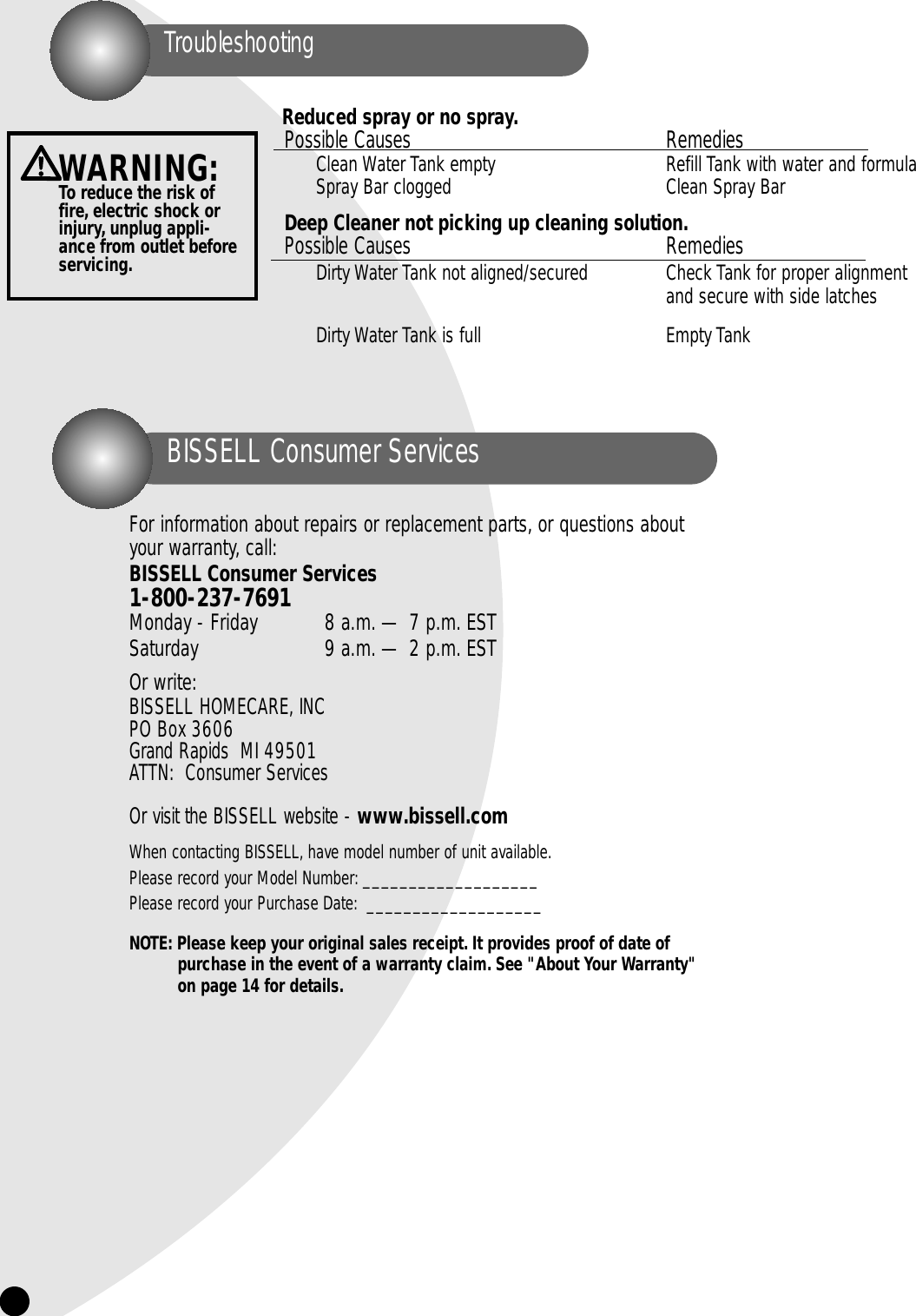 Page 10 of 12 - Bissell Bissell-Quicksteamer-1950-Users-Manual-  Bissell-quicksteamer-1950-users-manual