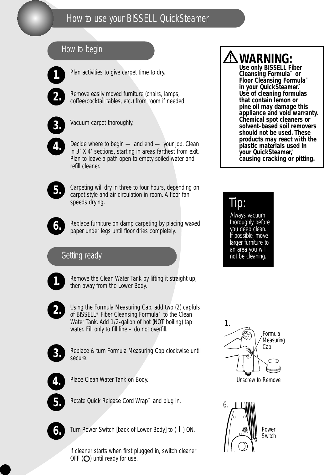 Page 6 of 12 - Bissell Bissell-Quicksteamer-1950-Users-Manual-  Bissell-quicksteamer-1950-users-manual