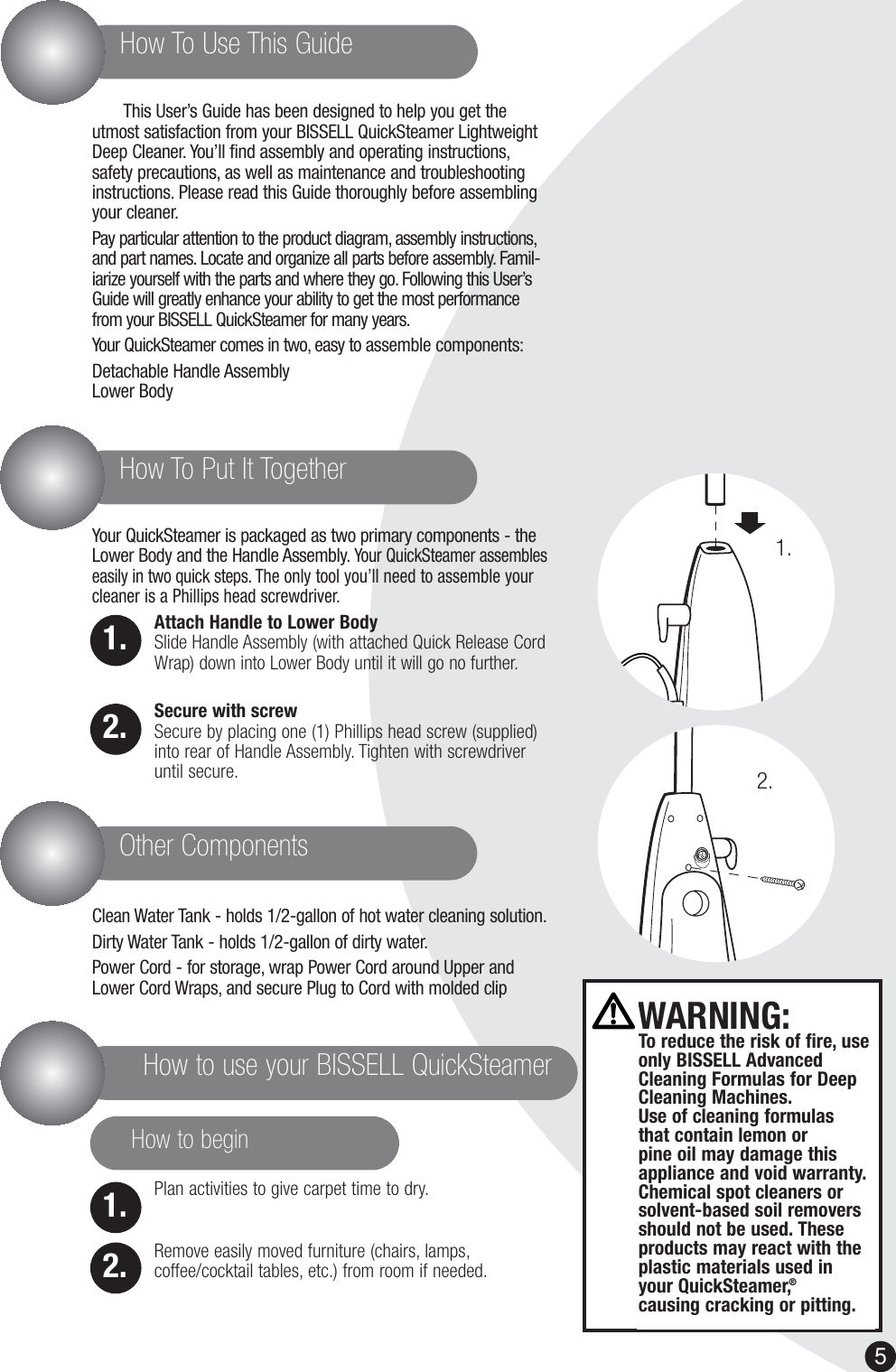 Page 5 of 12 - Bissell Bissell-Quickwash-1950-Users-Manual- User's Guide 1950 2050 Series E  Bissell-quickwash-1950-users-manual