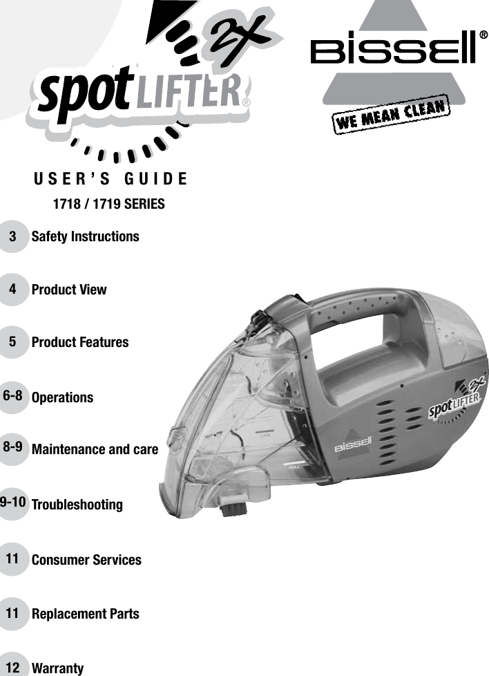 Bissell Spot Lifter 1718 Users Manual