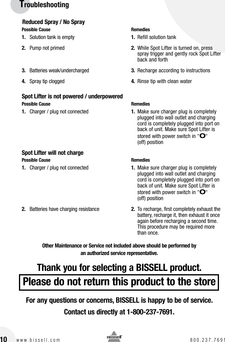 Page 10 of 12 - Bissell Bissell-Spot-Lifter-1718-Users-Manual-  Bissell-spot-lifter-1718-users-manual