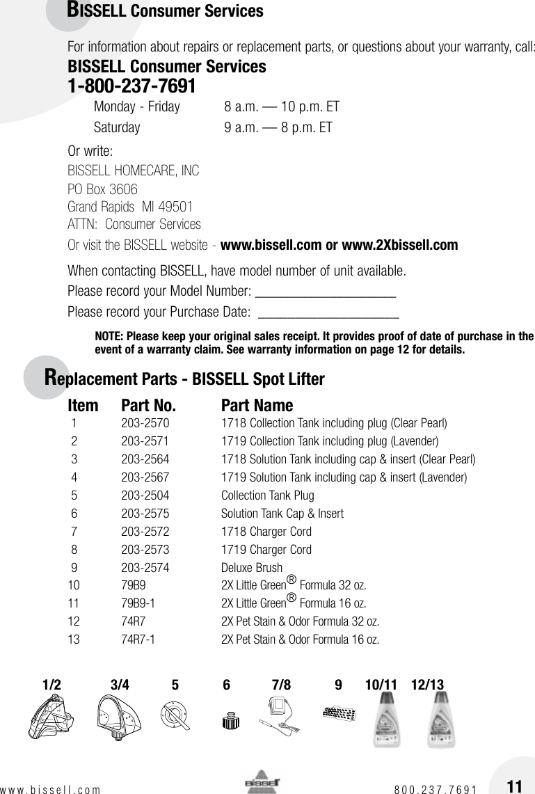 Page 11 of 12 - Bissell Bissell-Spot-Lifter-1718-Users-Manual-  Bissell-spot-lifter-1718-users-manual