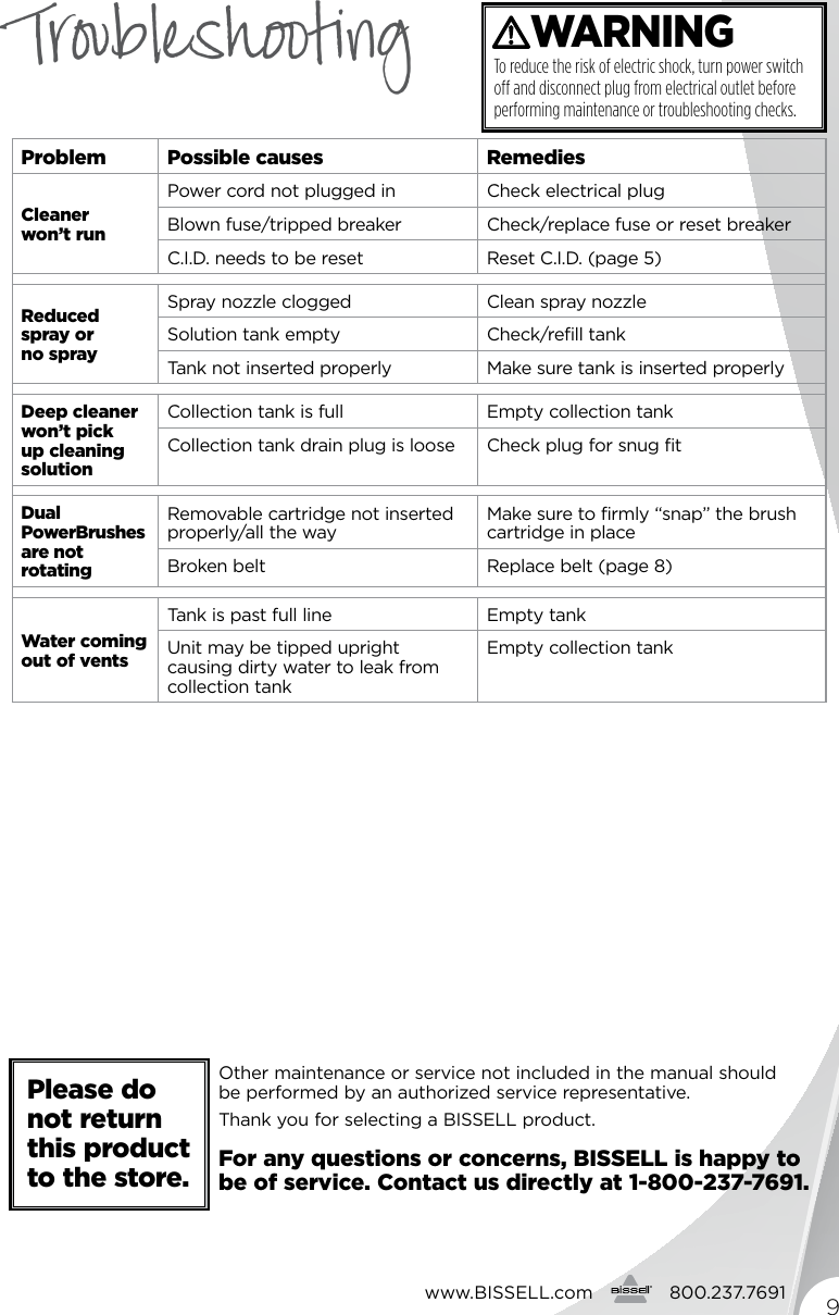 Page 9 of 12 - Bissell Bissell-Spot-Lifter-Powerbrush-1716-B-Owners-Manual