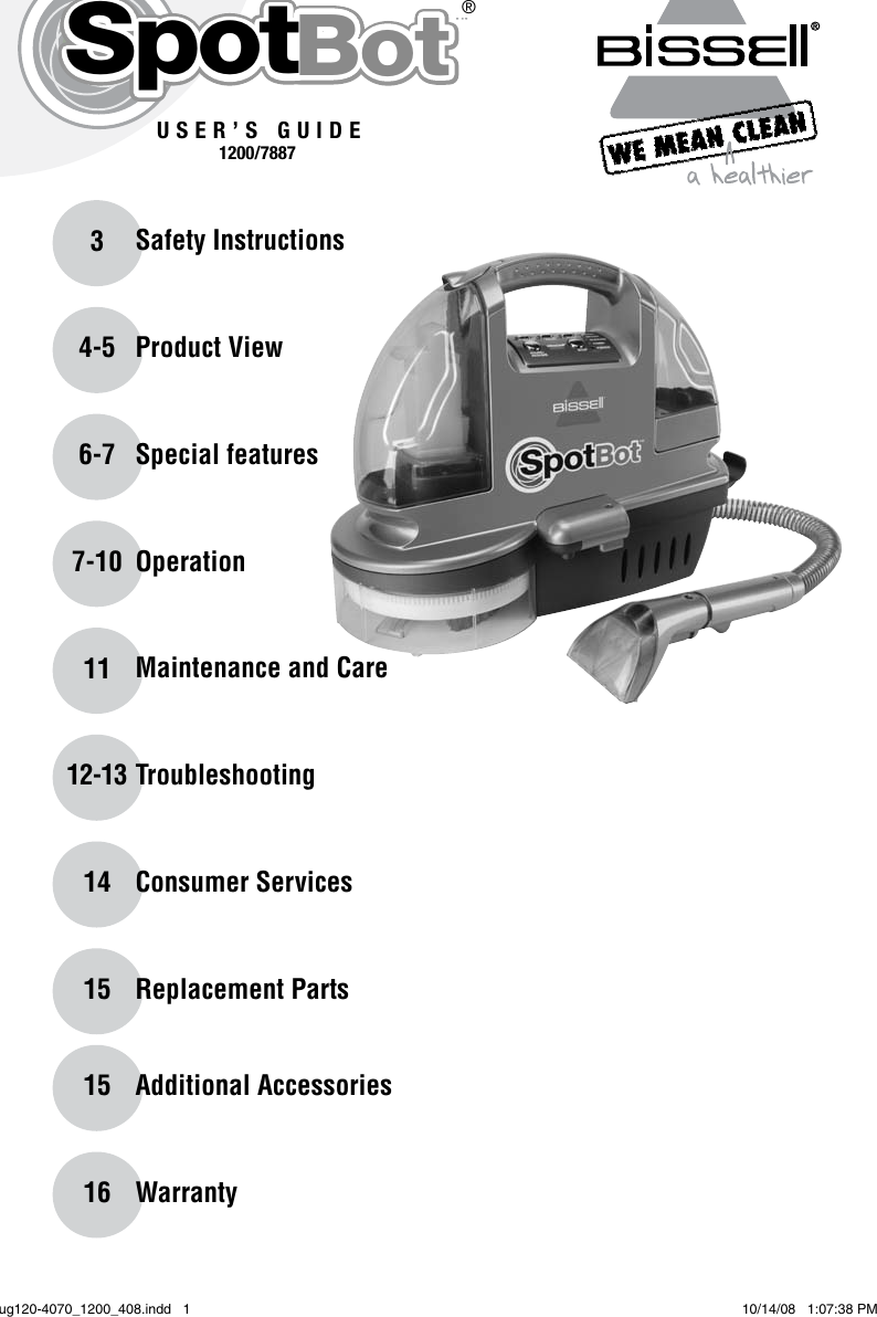 Bissell Spotbot 1200 7887 Users Manual