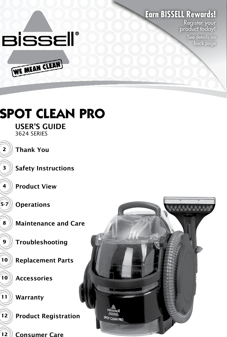 Page 1 of 12 - Bissell Bissell-Spotclean-Pro-3624-Owners-Manual