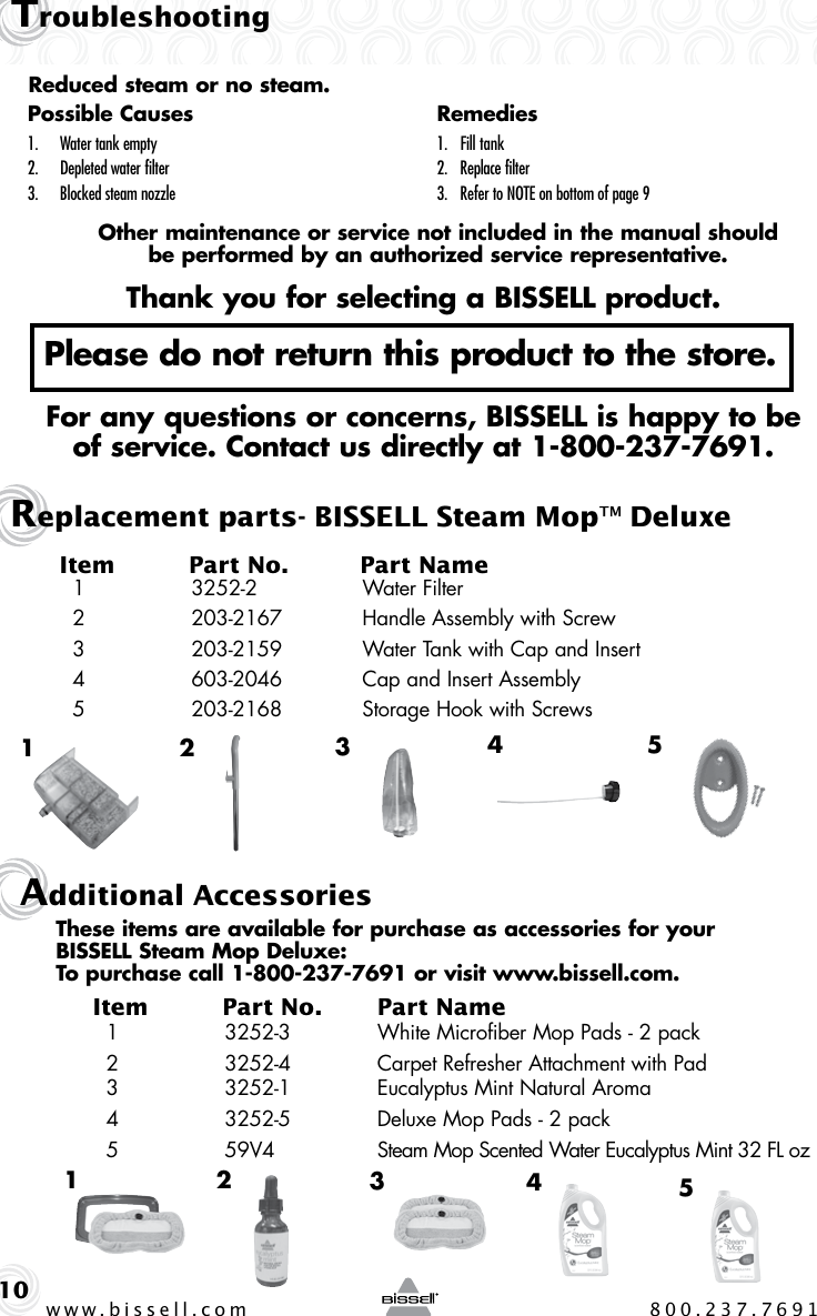 Page 10 of 12 - Bissell Bissell-Steam-Mop-Deluxe-31N1-Owners-Manual