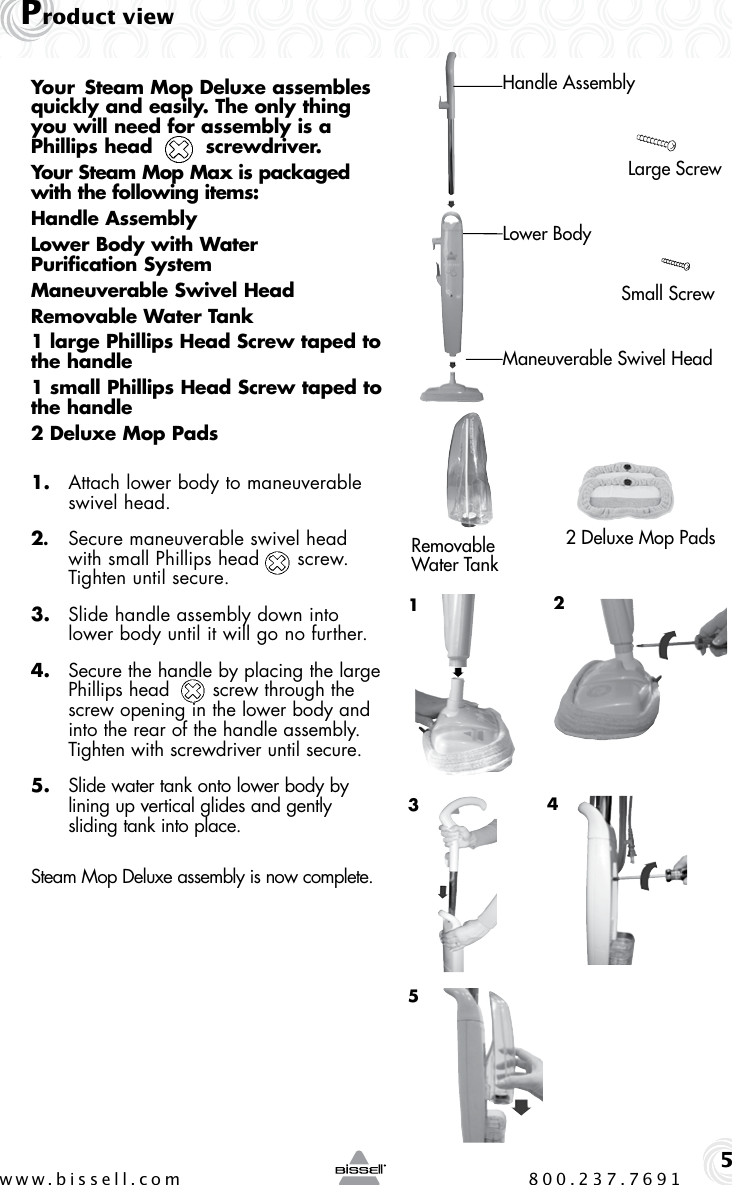 Page 5 of 12 - Bissell Bissell-Steam-Mop-Deluxe-31N1-Owners-Manual
