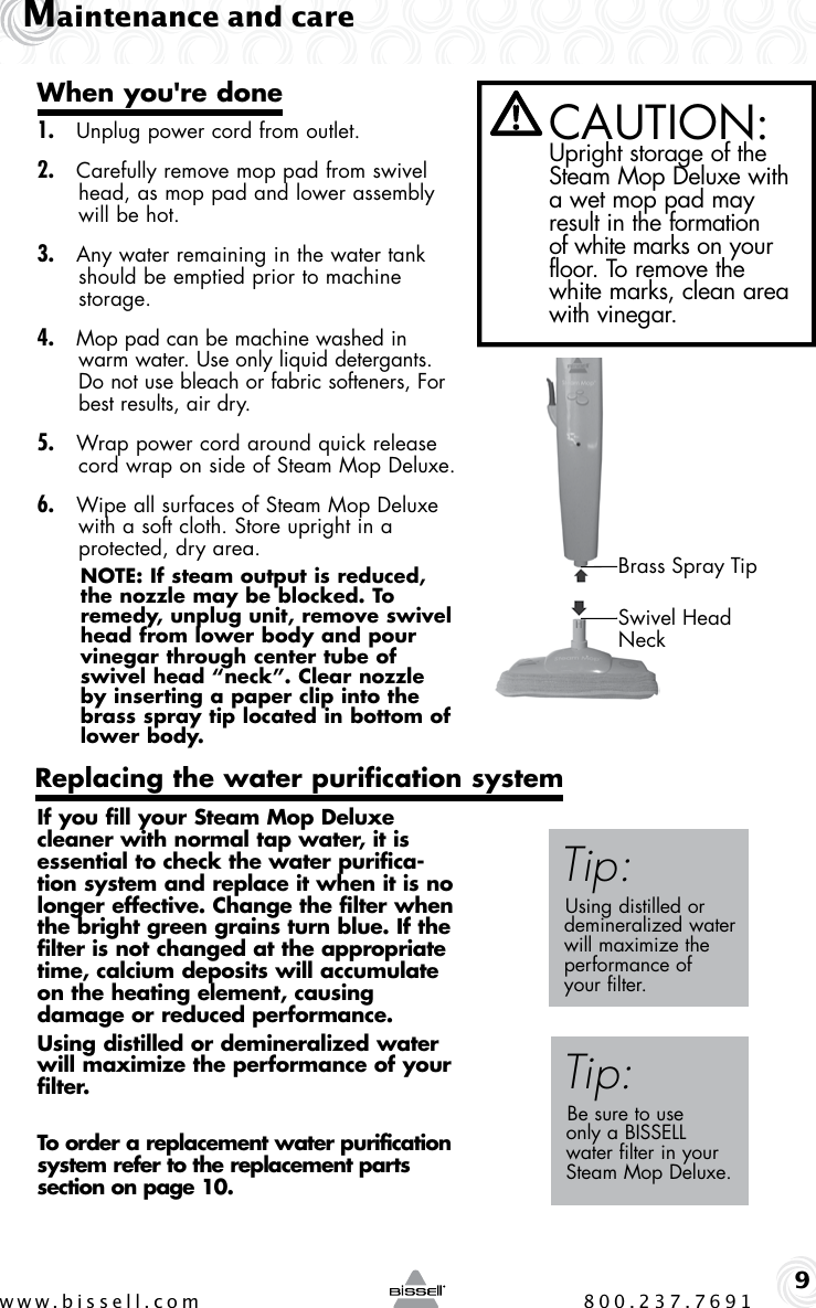 Page 9 of 12 - Bissell Bissell-Steam-Mop-Deluxe-31N1-Owners-Manual