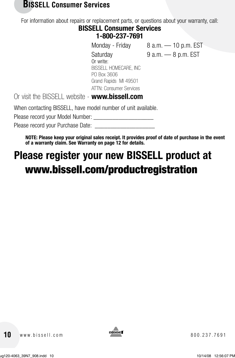 Page 10 of 12 - Bissell Bissell-Steam-Shot-39N7-Users-Manual-  Bissell-steam-shot-39n7-users-manual