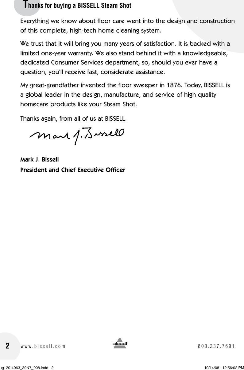 Page 2 of 12 - Bissell Bissell-Steam-Shot-39N7-Users-Manual-  Bissell-steam-shot-39n7-users-manual