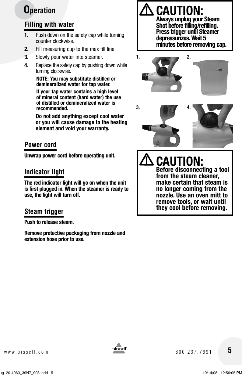 Bissell Steam Shot 39N7 Users Manual