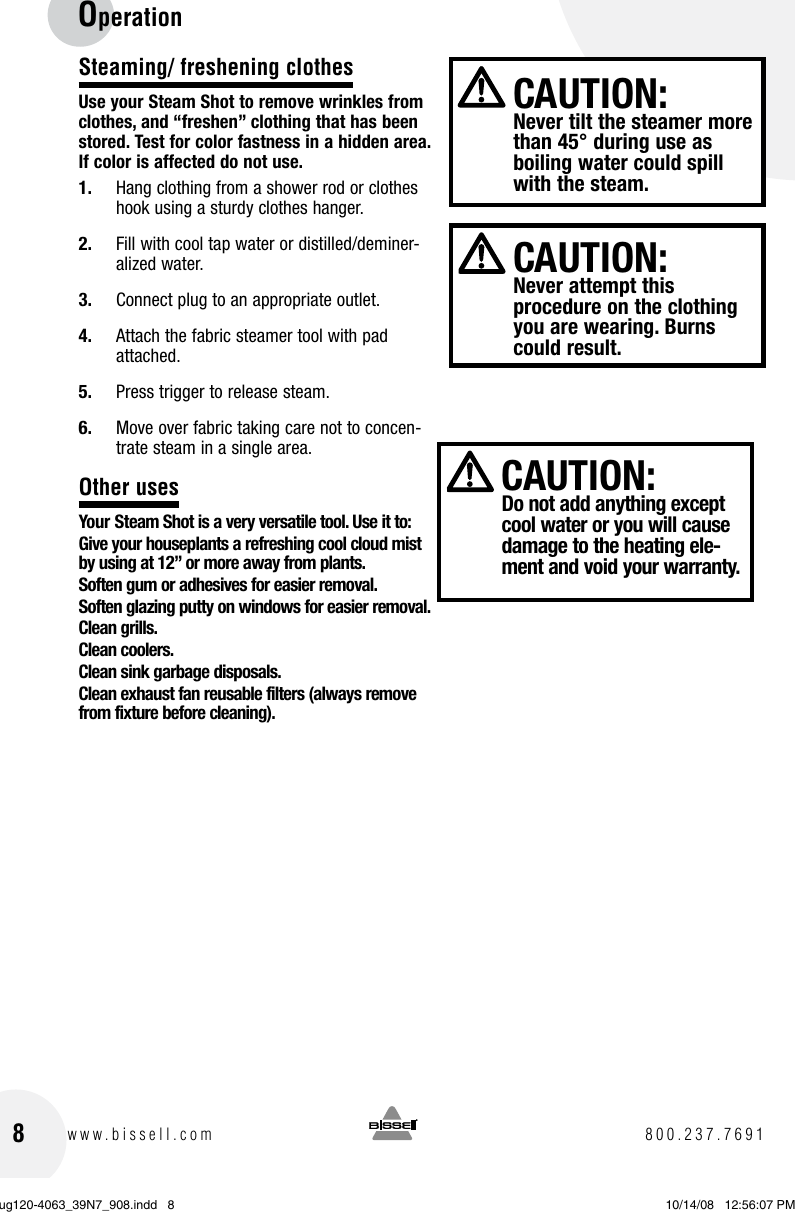 Page 8 of 12 - Bissell Bissell-Steam-Shot-39N7-Users-Manual-  Bissell-steam-shot-39n7-users-manual
