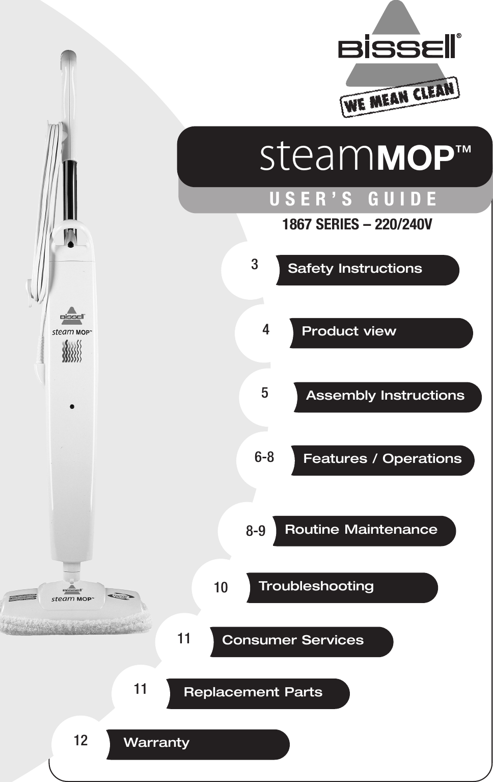 Page 1 of 12 - Bissell Bissell-Steammop-1867-Users-Manual- Ug603-5531¥1867E¥104  Bissell-steammop-1867-users-manual