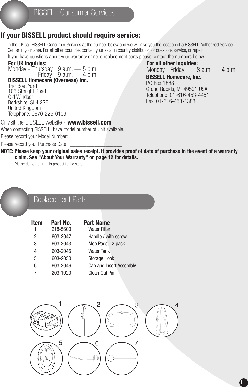 Page 11 of 12 - Bissell Bissell-Steammop-1867-Users-Manual- Ug603-5531¥1867E¥104  Bissell-steammop-1867-users-manual