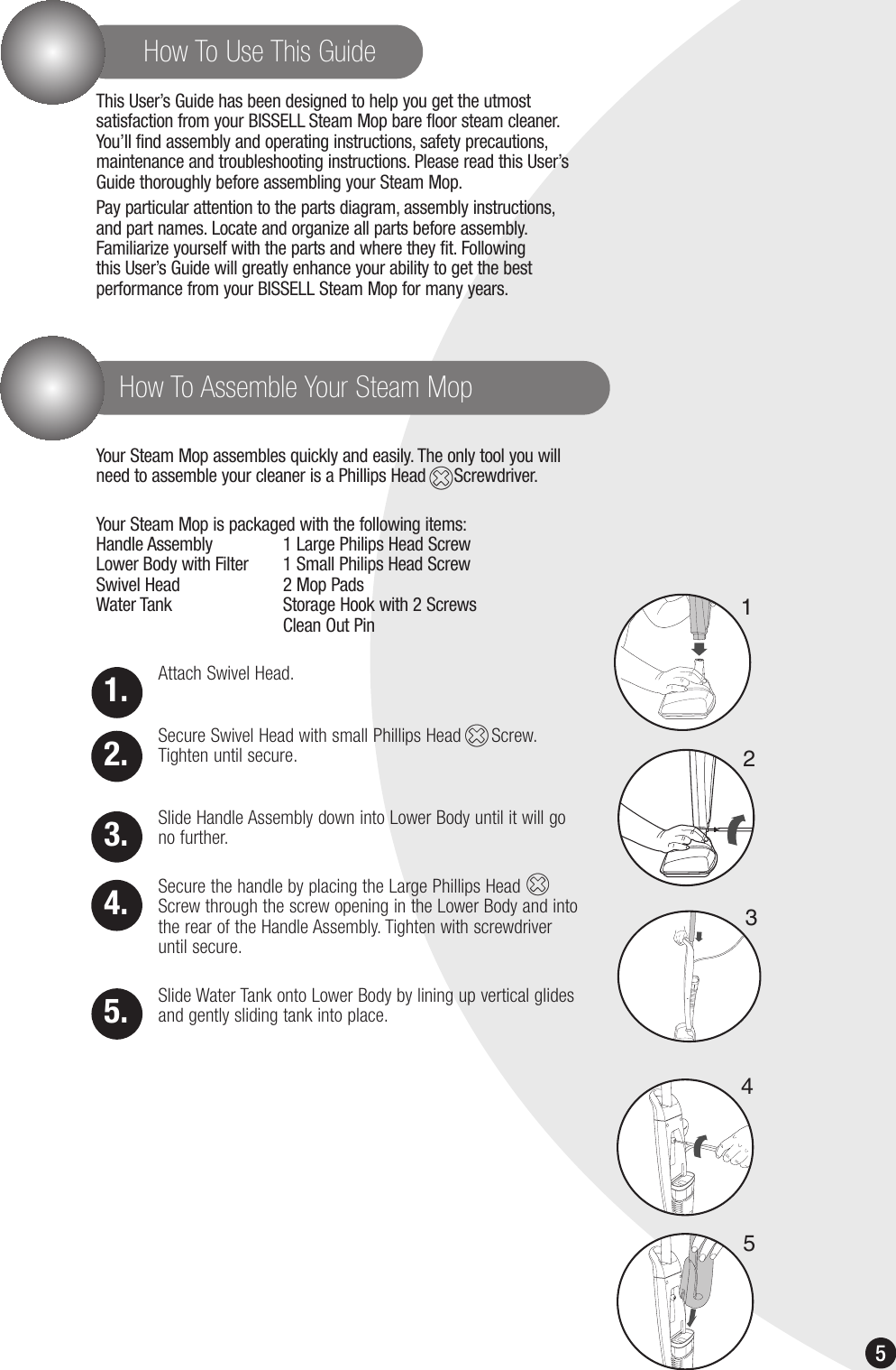 Page 5 of 12 - Bissell Bissell-Steammop-1867-Users-Manual- Ug603-5531¥1867E¥104  Bissell-steammop-1867-users-manual