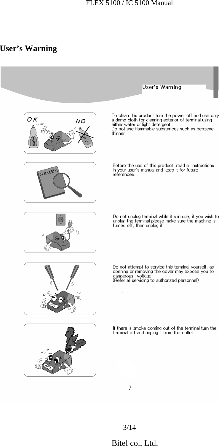 FLEX 5100 / IC 5100 Manual 3/14  User’s Warning  Bitel co., Ltd. 