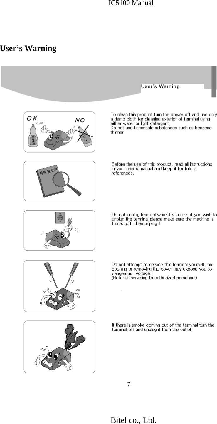              IC5100 Manual 3/60  User’s Warning  Bitel co., Ltd. 