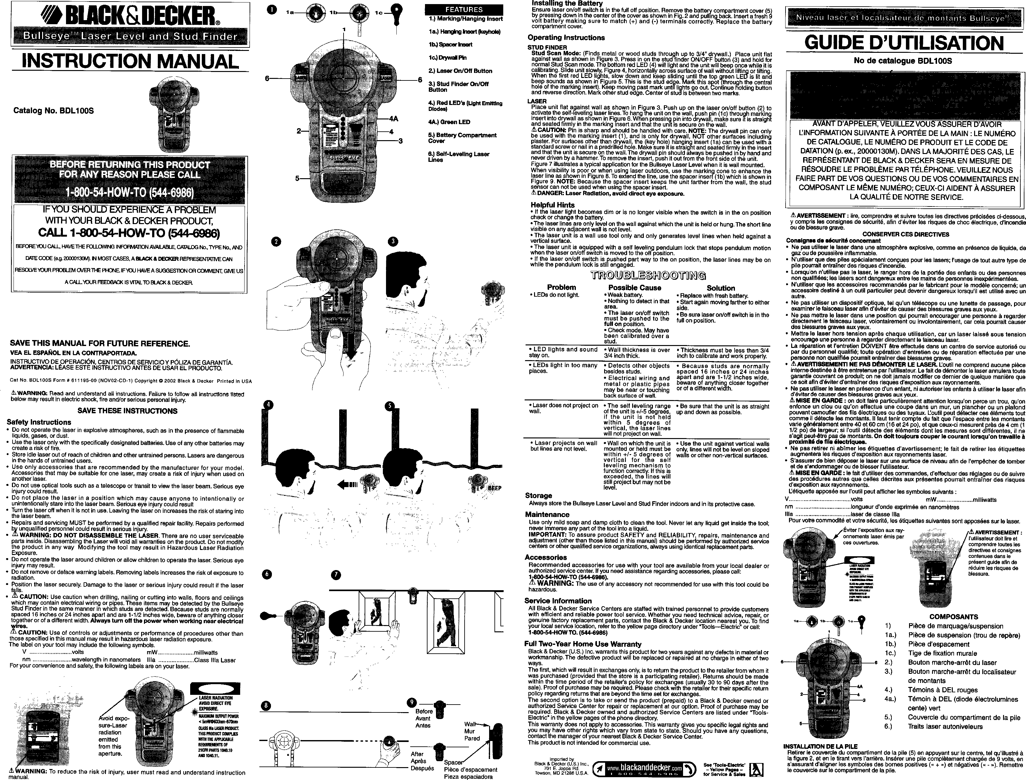 Page 1 of 2 - Black & Decker BDL100S User Manual  LASER LEVEL - Manuals And Guides L0402082