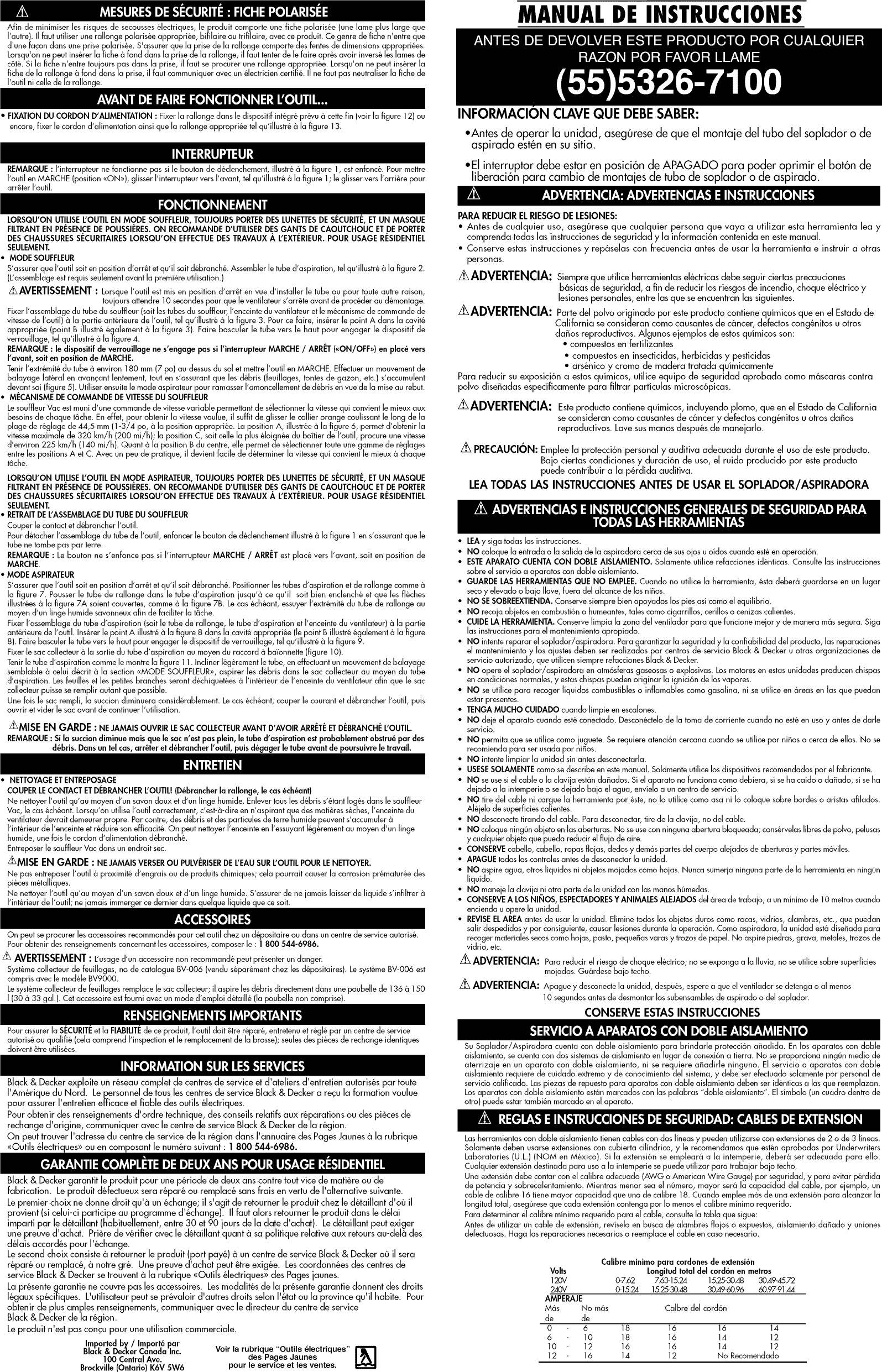 Black & Decker BV2500 TYPE 3 User Manual BLOWER Manuals And Guides 1311272L