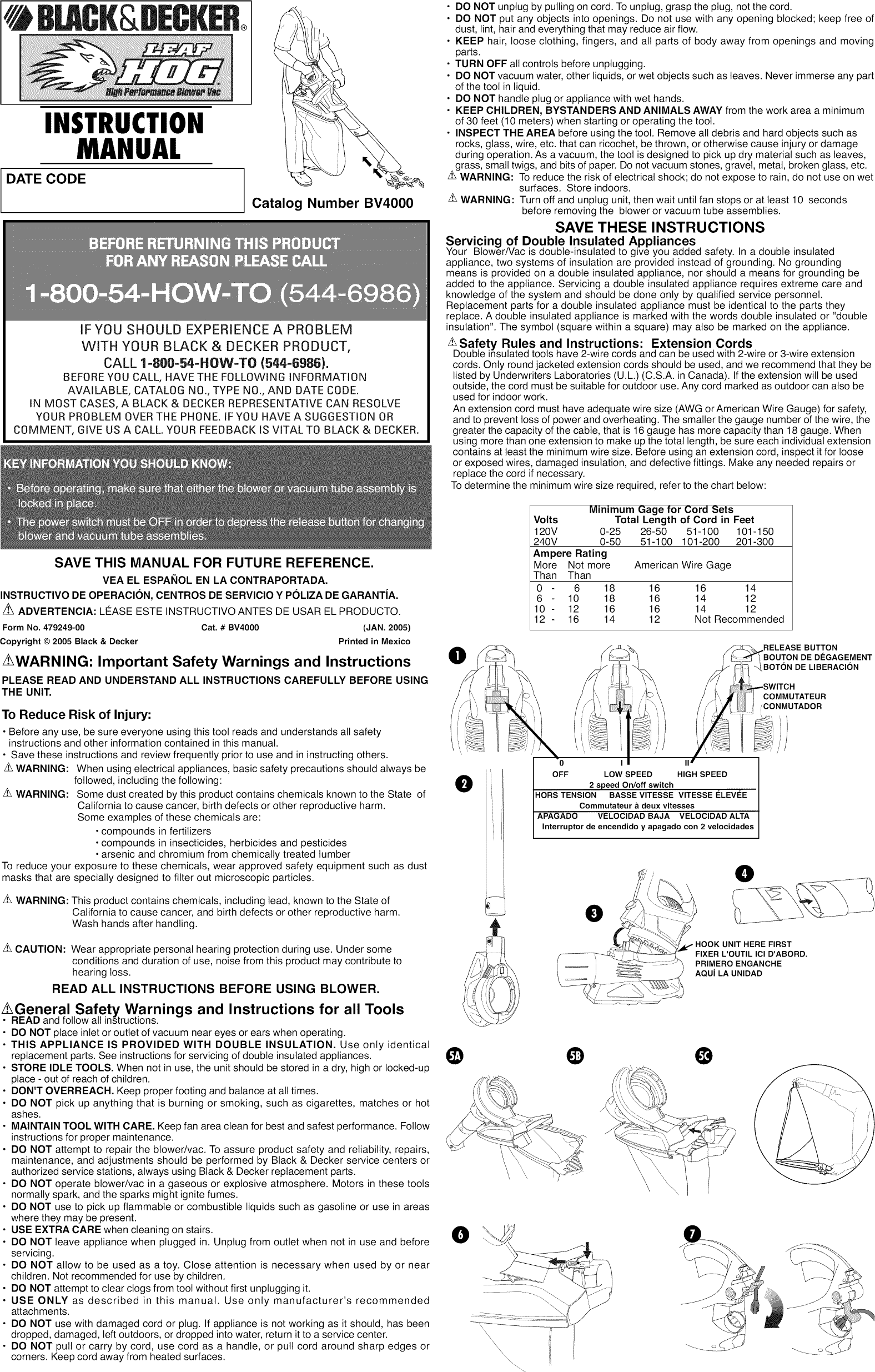 Black Decker BV4000 TYPE 1 User Manual BLOWER Manuals And Guides