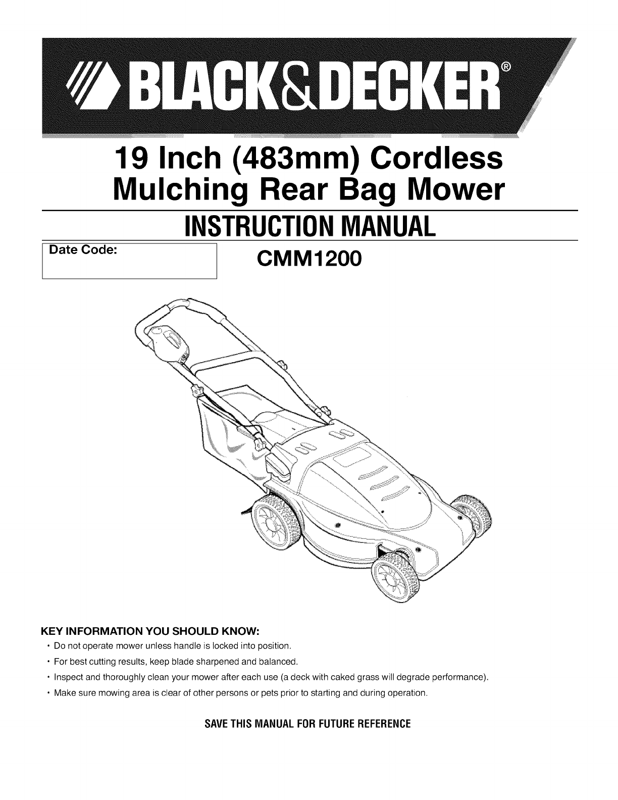 Black Decker Cmm1200 Type 2 User Manual Lawn Mower Manuals