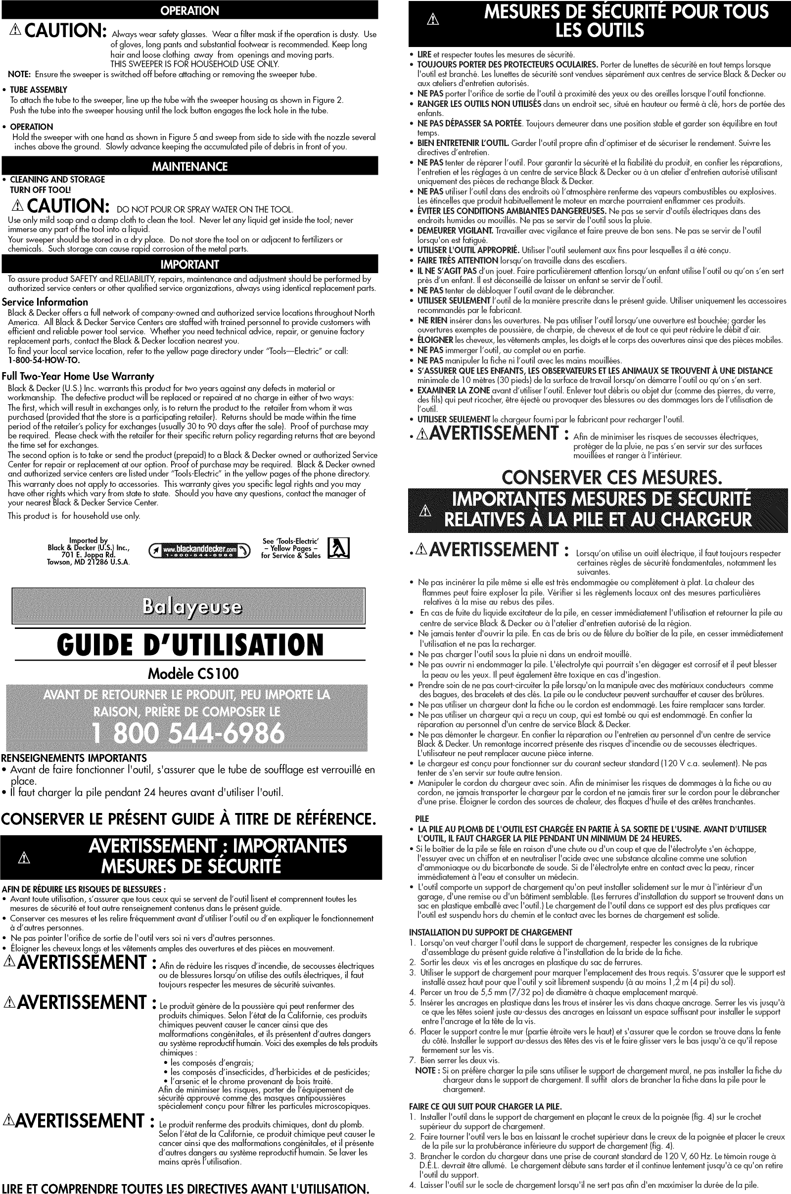 Page 2 of 8 - Black & Decker CS100 TYPE 1 User Manual  BLOWER - Manuals And Guides 1402027L