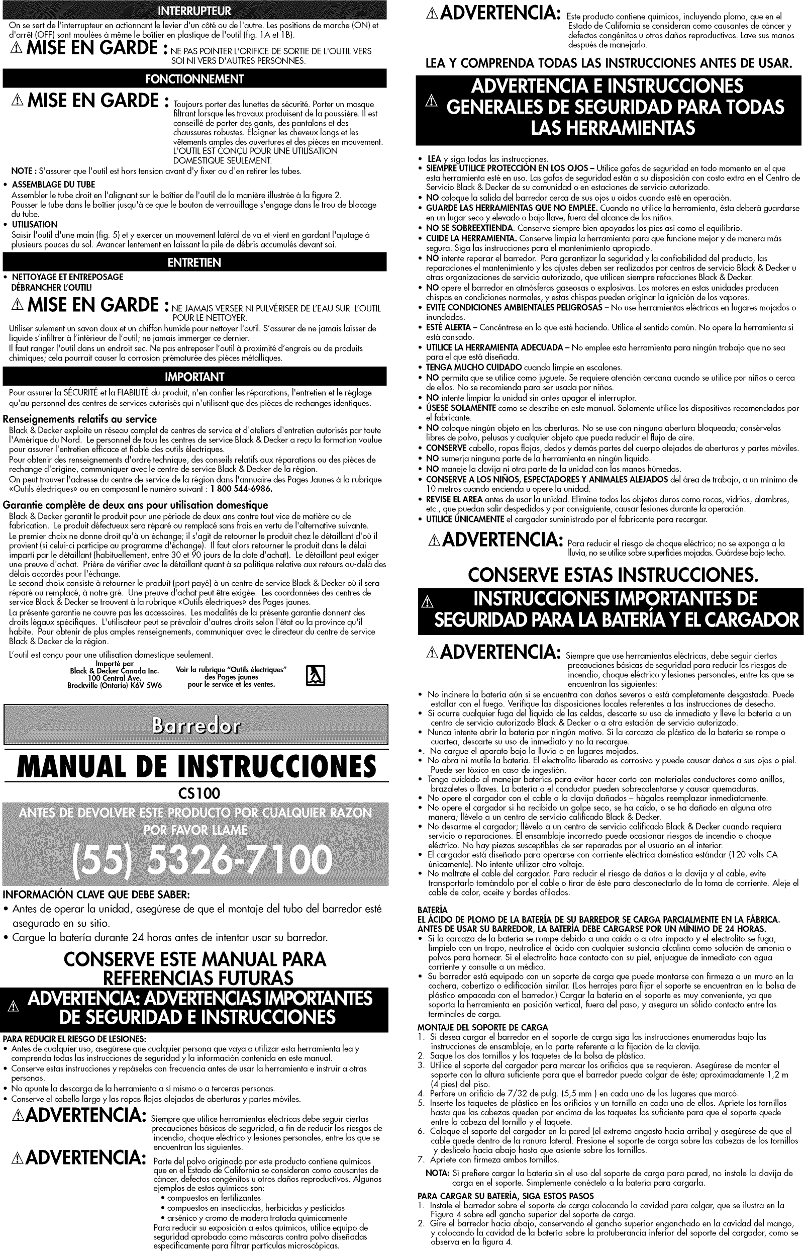 Page 7 of 8 - Black & Decker CS100 TYPE 1 User Manual  BLOWER - Manuals And Guides 1402027L