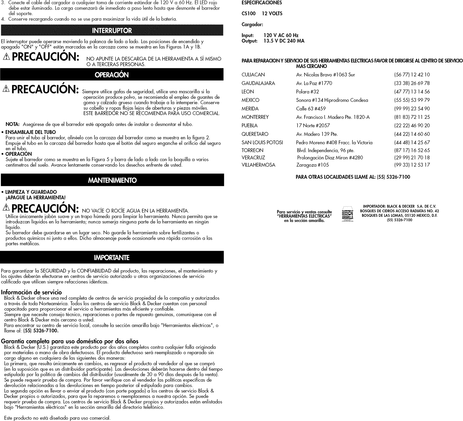 Page 8 of 8 - Black & Decker CS100 TYPE 1 User Manual  BLOWER - Manuals And Guides 1402027L